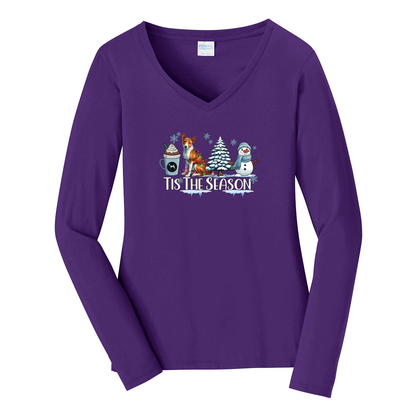 Basenji Tis The Season Winter Port & Company® Ladies Long Sleeve Fan Favorite™ V-Neck Tee LPC450VLS