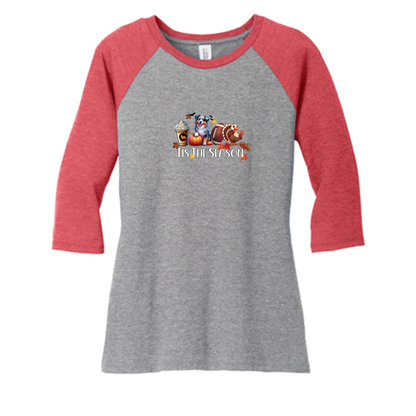 Blue Merle Australian Shepherd Tis The Season Fall 3/4-Sleeve Raglan