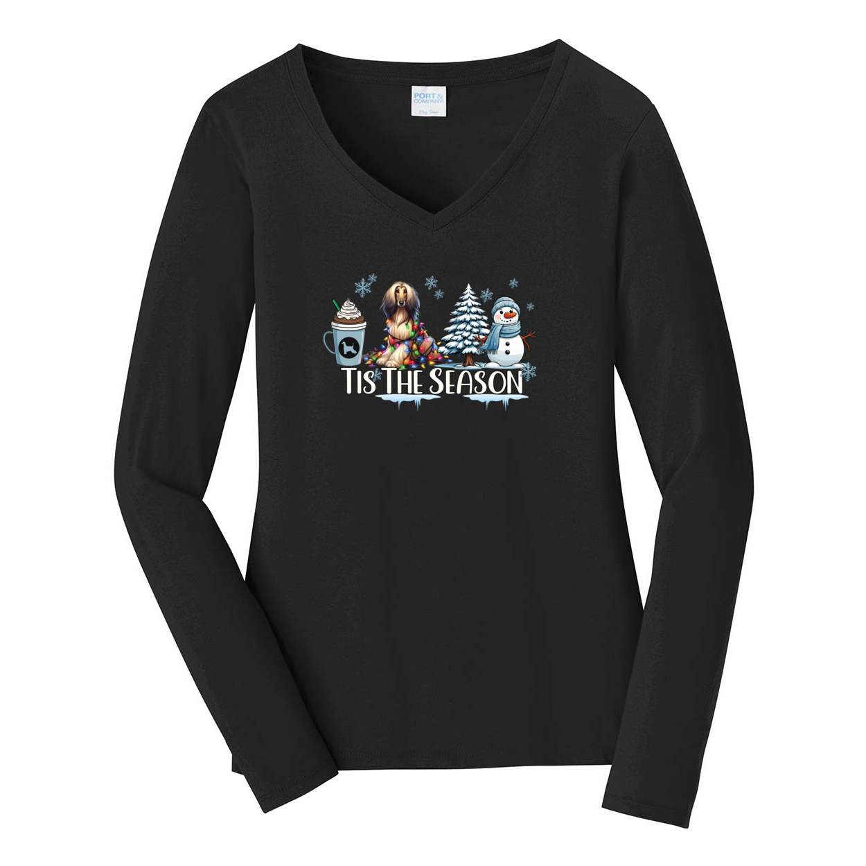 Afghan Tis The Season Winter Port & Company® Ladies Long Sleeve Fan Favorite™ V-Neck Tee LPC450VLS