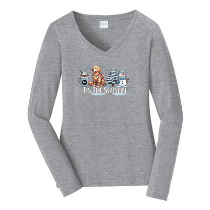 Golden Tis The Season Winter Port & Company® Ladies Long Sleeve Fan Favorite™ V-Neck Tee LPC450VLS