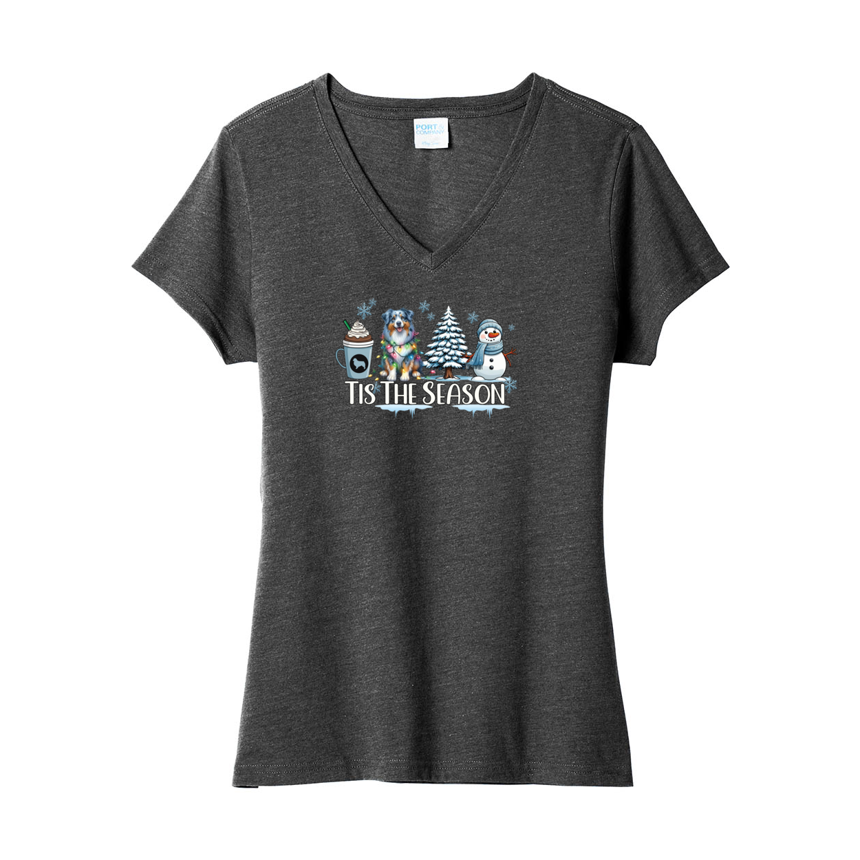 Blue Merle Australian Shepherd Winter V-Neck Tee SS