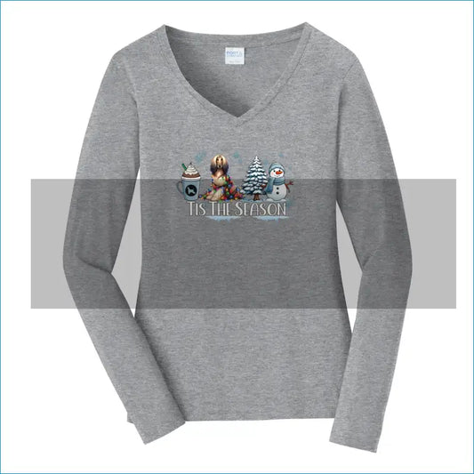 Afghan Tis The Season Winter Port & Company® Ladies Long Sleeve Fan Favorite™ V-Neck Tee LPC450VLS - XS / Athletic