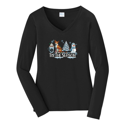 Basenji Tis The Season Winter Port & Company® Ladies Long Sleeve Fan Favorite™ V-Neck Tee LPC450VLS