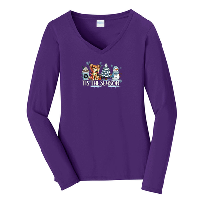 Russian Toy Tis The Season Winter Ladies Long Sleeve V-Neck Tee