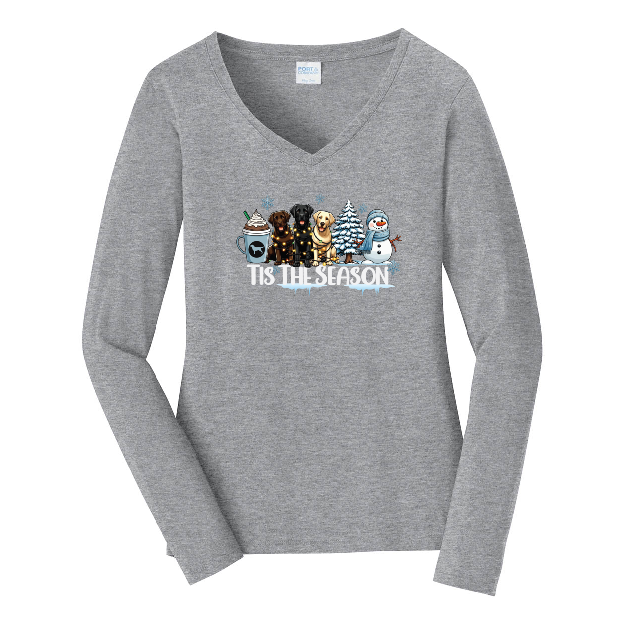 Labrador Tis The Season Winter Port & Company® Ladies Long Sleeve Fan Favorite™ V-Neck Tee LPC450VLS