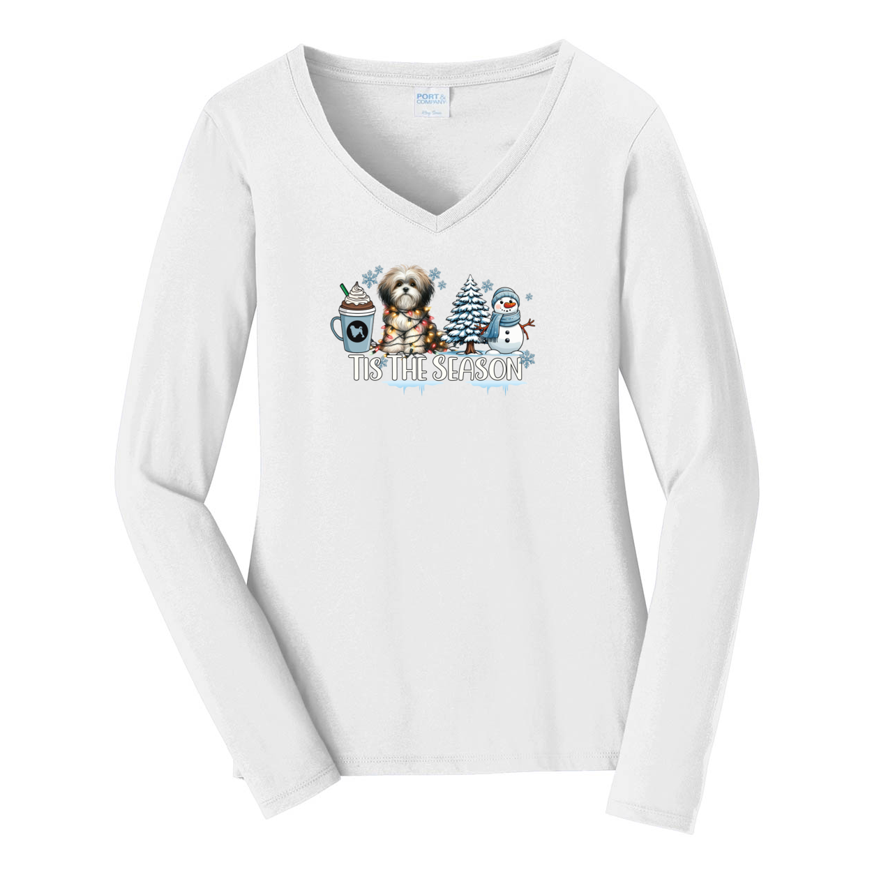 Lowchen Tis The Season Winter Port & Company® Ladies Long Sleeve Fan Favorite™ V-Neck Tee LPC450VLS