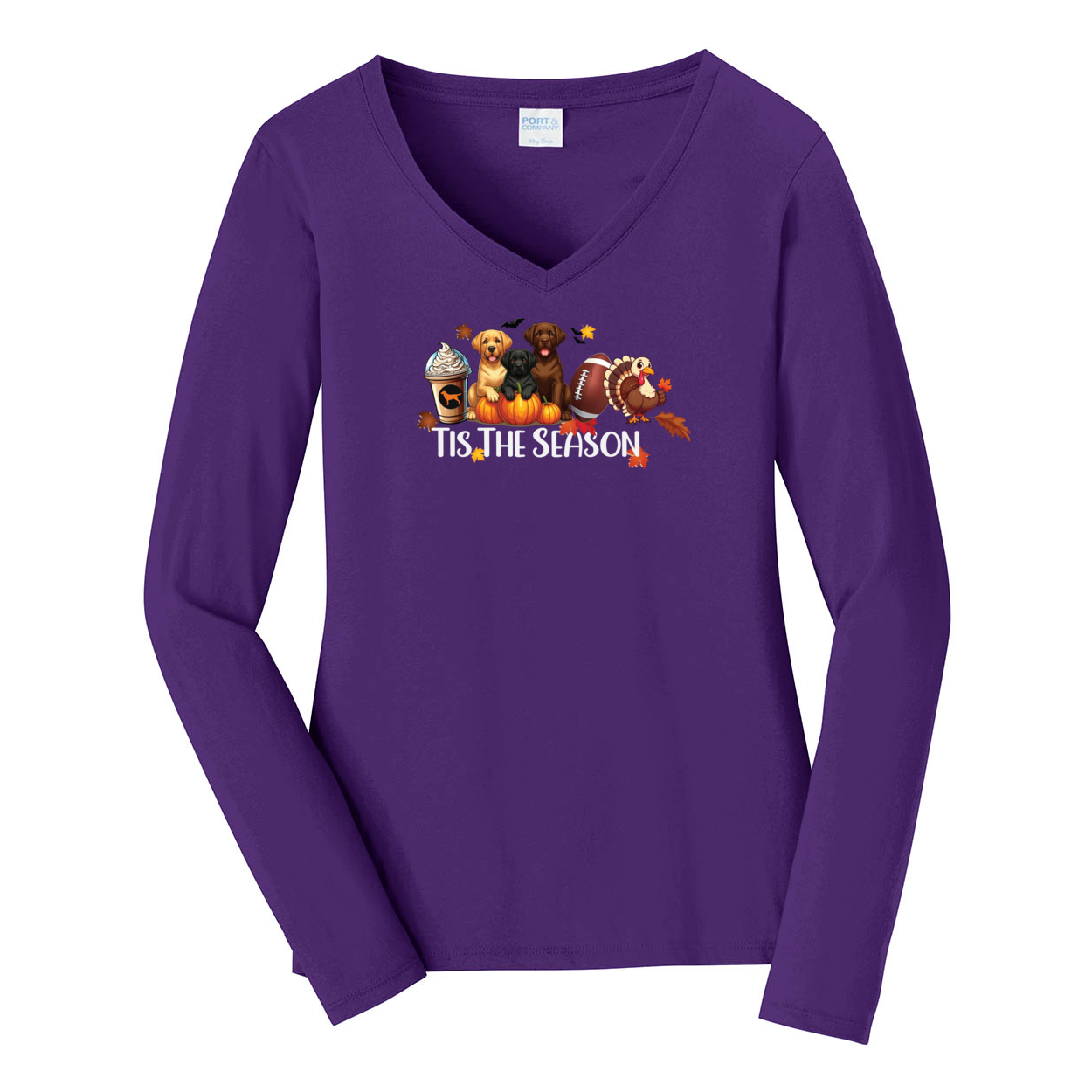 Labrador Tis The Season Turkey Port & Company® Ladies Long Sleeve Fan Favorite™ V-Neck Tee LPC450VLS