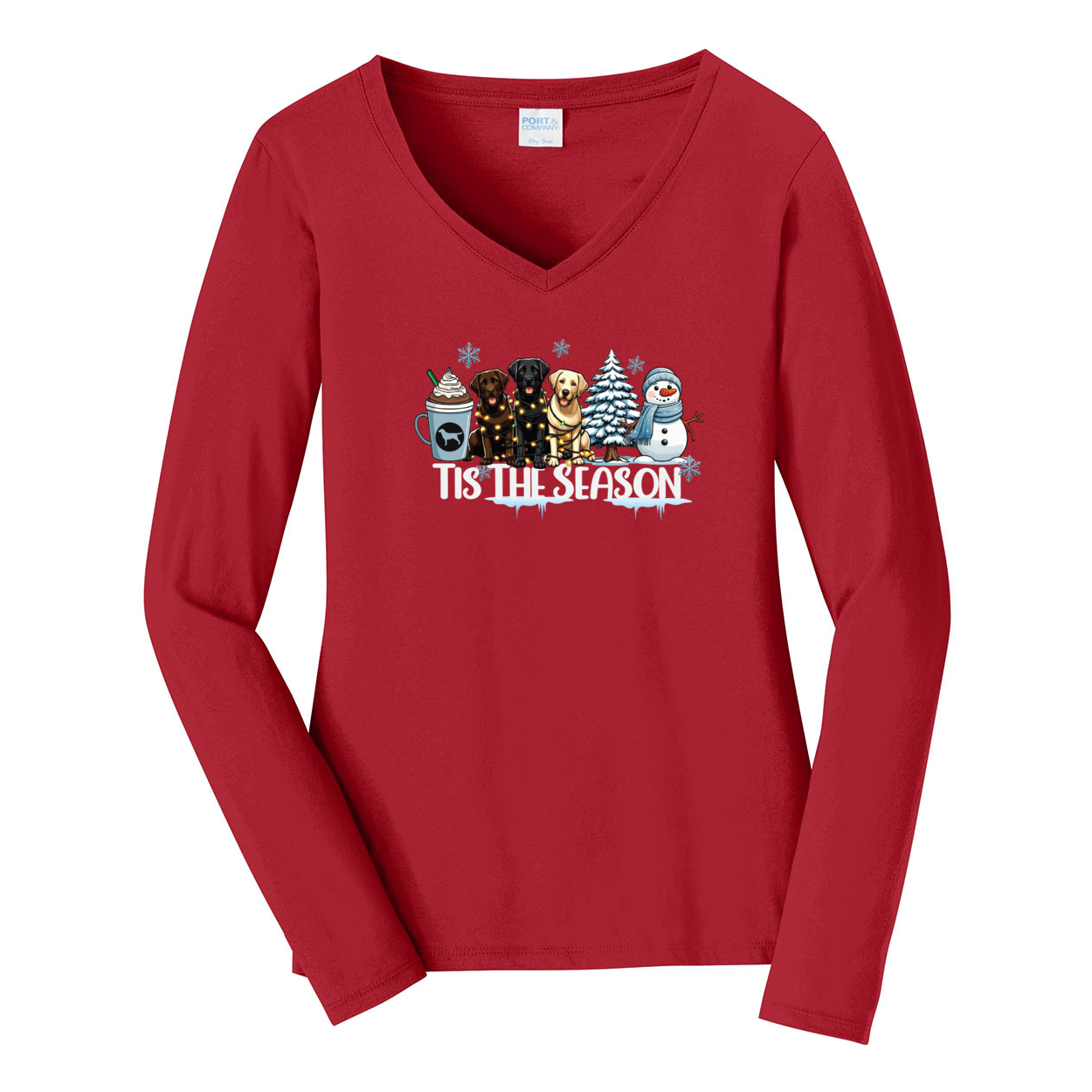 Labrador Tis The Season Winter Port & Company® Ladies Long Sleeve Fan Favorite™ V-Neck Tee LPC450VLS