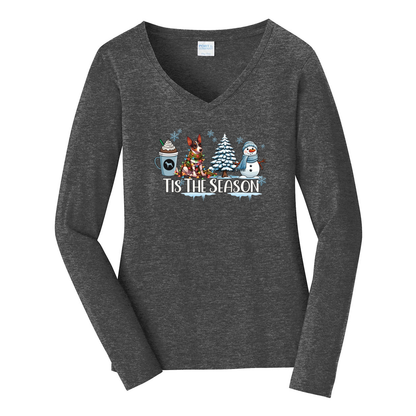 Rat Terrier Tis The Season Winter Port & Company® Ladies Long Sleeve Fan Favorite™ V-Neck Tee LPC450VLS