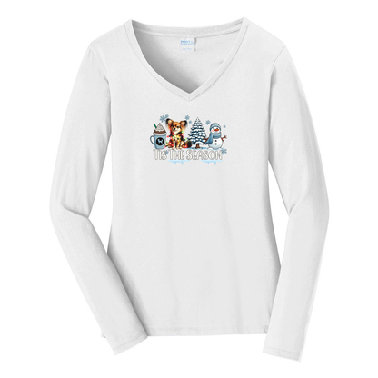 Russian Toy Tis The Season Winter Ladies Long Sleeve V-Neck Tee