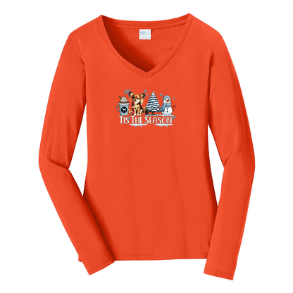 Russian Toy Tis The Season Winter Ladies Long Sleeve V-Neck Tee