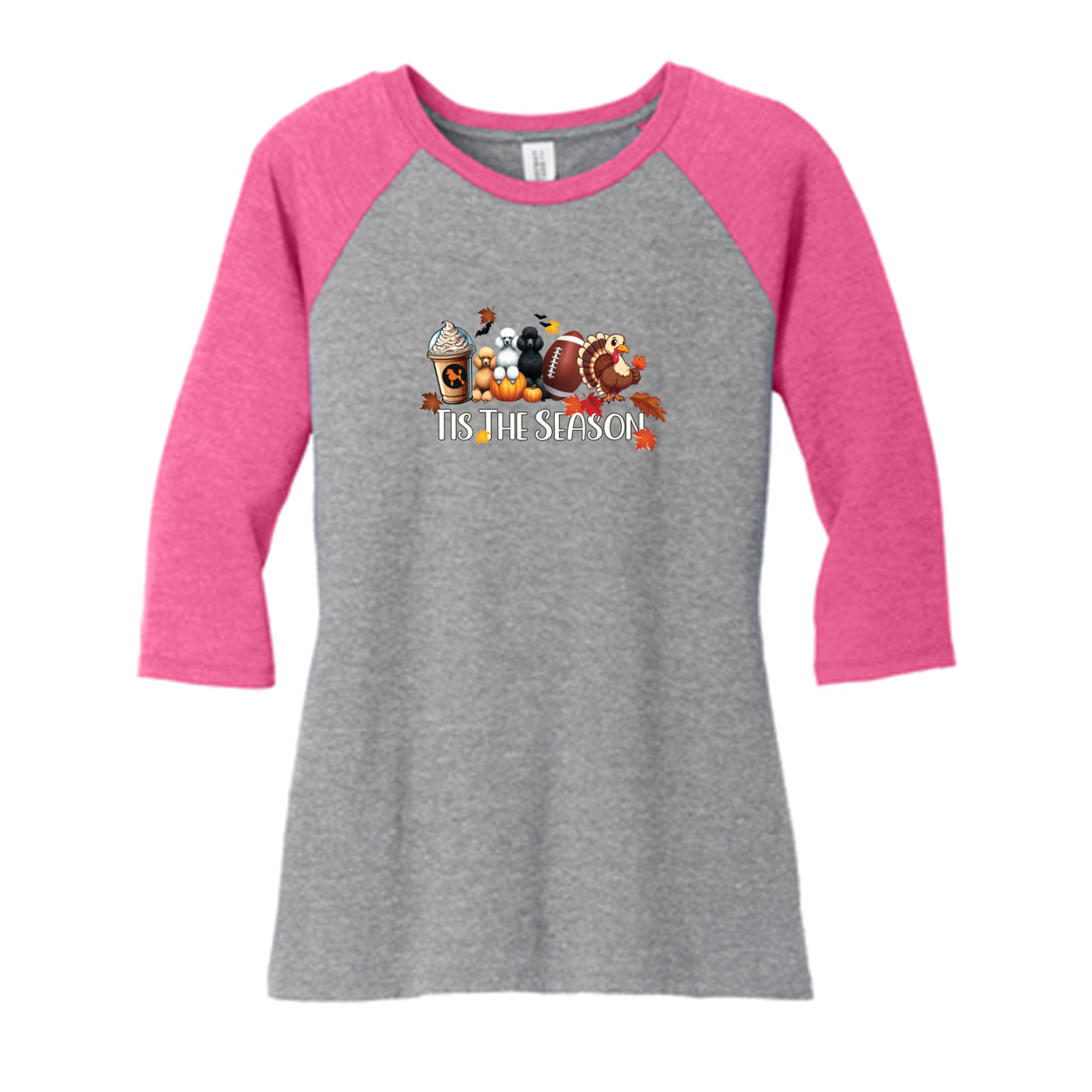 Poodle Tis The Season Fall DM136L District ® Women’s Perfect Tri ® 3/4-Sleeve Raglan