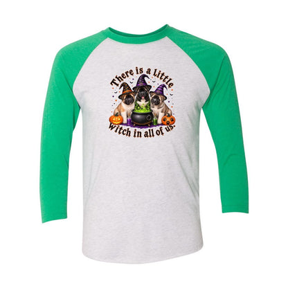 Little Witch in All of US Unisex Tri-Blend Three-Quarter Sleeve Baseball Raglan Tee