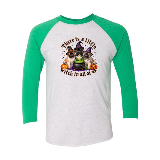 Little Witch in All of US Unisex Tri-Blend Three-Quarter Sleeve Baseball Raglan Tee