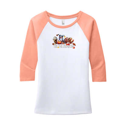 Blue Merle Australian Shepherd Tis The Season Fall 3/4-Sleeve Raglan