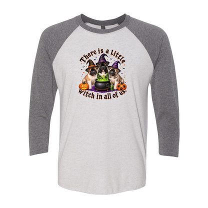 Little Witch in All of US Unisex Tri-Blend Three-Quarter Sleeve Baseball Raglan Tee