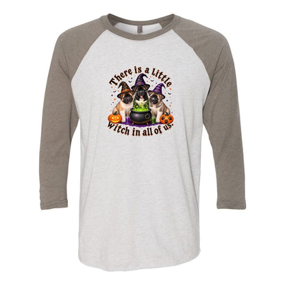 Little Witch in All of US Unisex Tri-Blend Three-Quarter Sleeve Baseball Raglan Tee