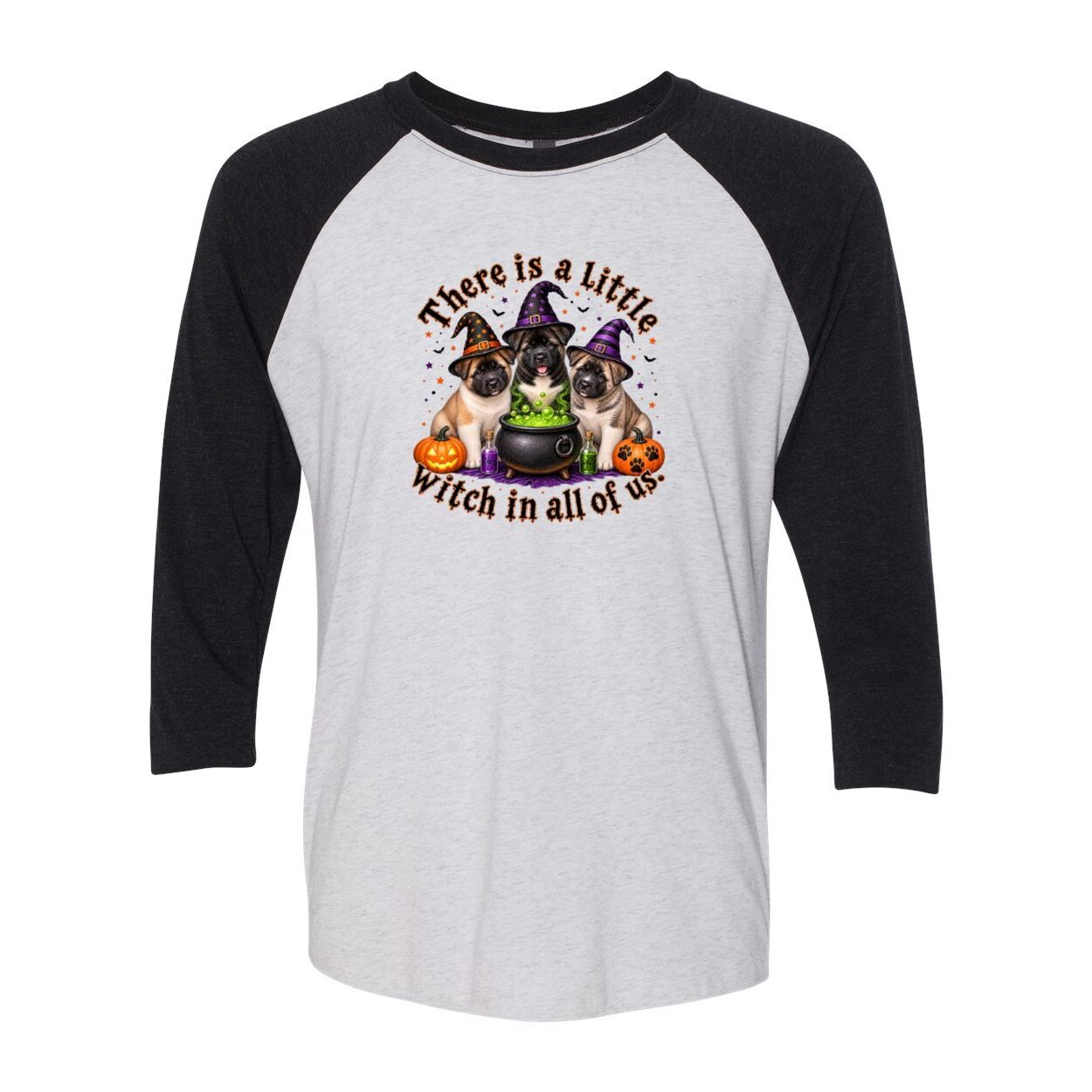 Little Witch in All of US Unisex Tri-Blend Three-Quarter Sleeve Baseball Raglan Tee