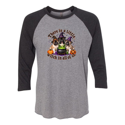 Little Witch in All of US Unisex Tri-Blend Three-Quarter Sleeve Baseball Raglan Tee