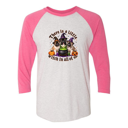 Little Witch in All of US Unisex Tri-Blend Three-Quarter Sleeve Baseball Raglan Tee