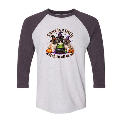 Little Witch in All of US Unisex Tri-Blend Three-Quarter Sleeve Baseball Raglan Tee
