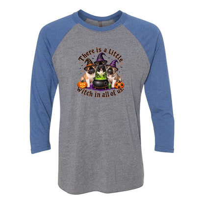 Little Witch in All of US Unisex Tri-Blend Three-Quarter Sleeve Baseball Raglan Tee