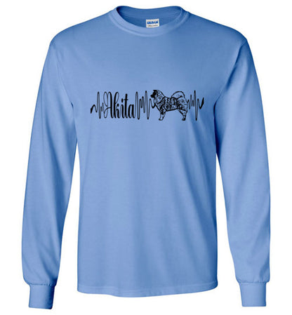 Long Coat Akita Heartbeat Unisex Gildan Long Sleeve T-Shirt