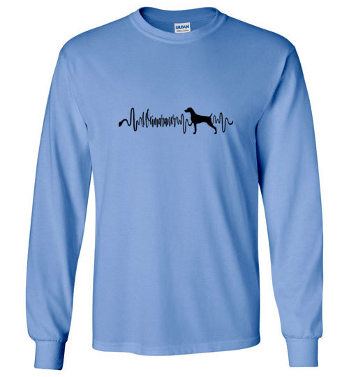 Weimaraner Heartbeat Gildan Unisex Long Sleeve T-Shirt black - WagALotBowWow