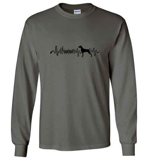 Weimaraner Heartbeat Gildan Unisex Long Sleeve T-Shirt black - WagALotBowWow