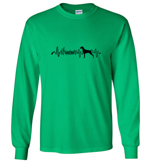 Weimaraner Heartbeat Gildan Unisex Long Sleeve T-Shirt black - WagALotBowWow