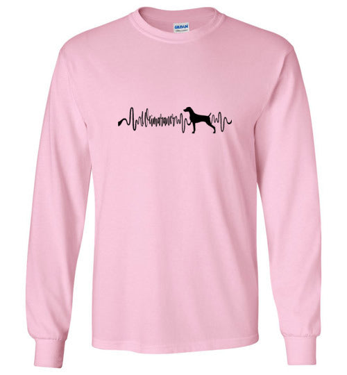 Weimaraner Heartbeat Gildan Unisex Long Sleeve T-Shirt black - WagALotBowWow