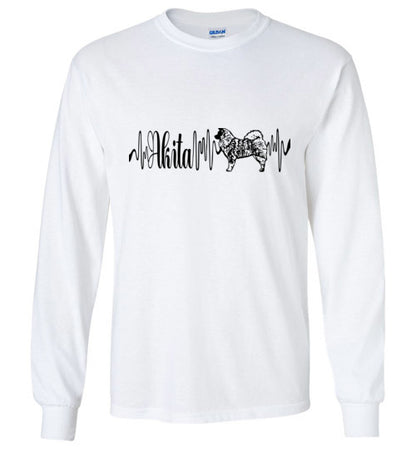 Long Coat Akita Heartbeat Unisex Gildan Long Sleeve T-Shirt