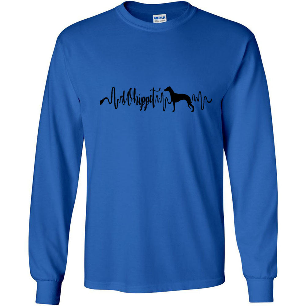 Whippet Heartbeat Black Unisex Long Sleeve T-Shirt