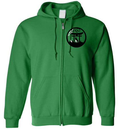 Akita Gate Front Tree Back Gildan Zip Hoodie