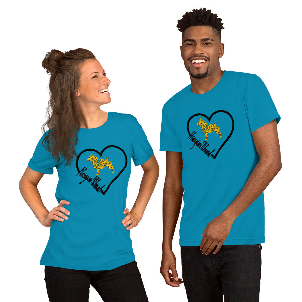 Norwegian Elkhound Heart Sunflower Short-Sleeve Unisex T-Shirt