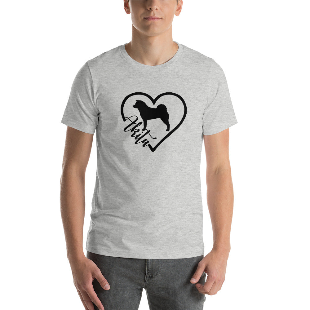 Heart Akita Cursive Font Short-Sleeve Unisex T-Shirt