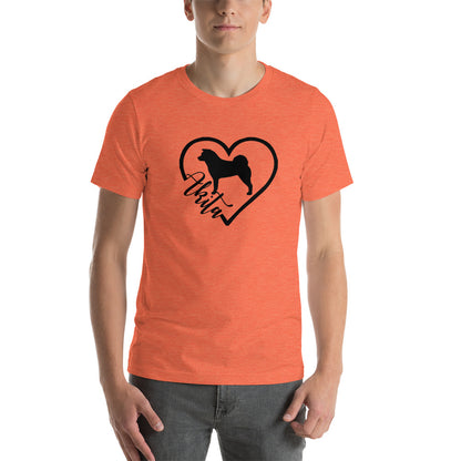 Heart Akita Cursive Font Short-Sleeve Unisex T-Shirt