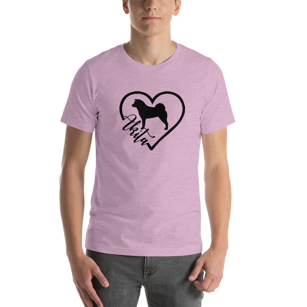 Heart Akita Cursive Font Short-Sleeve Unisex T-Shirt