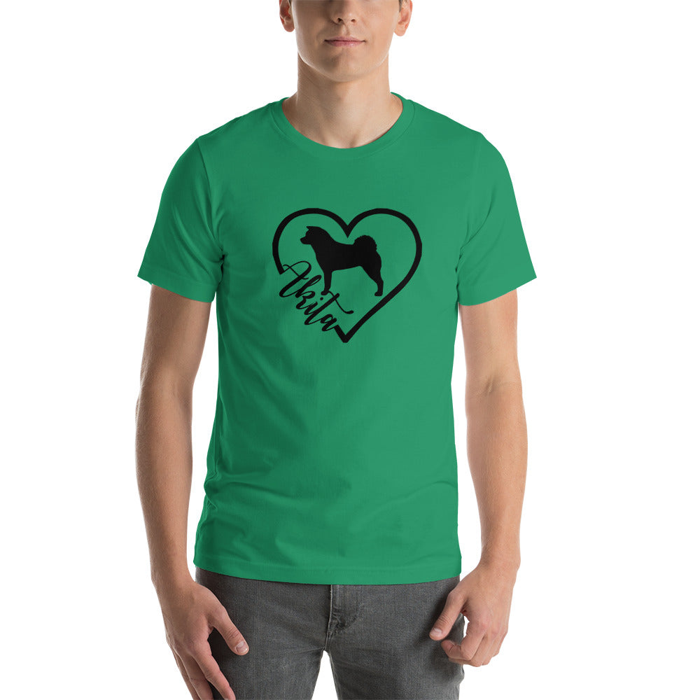 Heart Akita Cursive Font Short-Sleeve Unisex T-Shirt