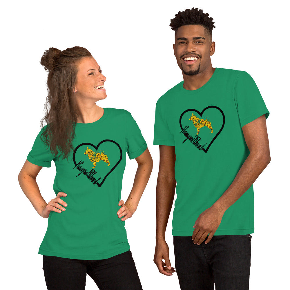 Norwegian Elkhound Heart Sunflower Short-Sleeve Unisex T-Shirt