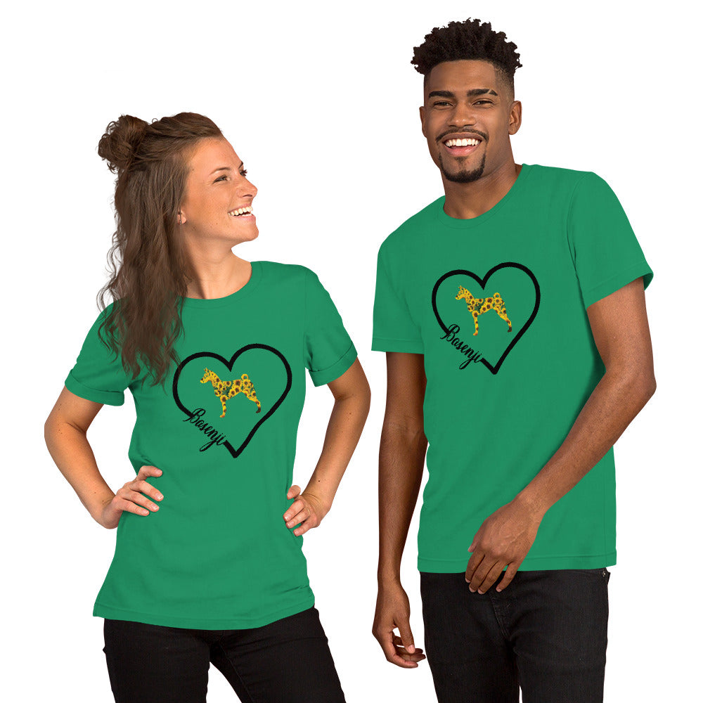 Basenji Heart Sunflower Short-Sleeve Unisex T-Shirt