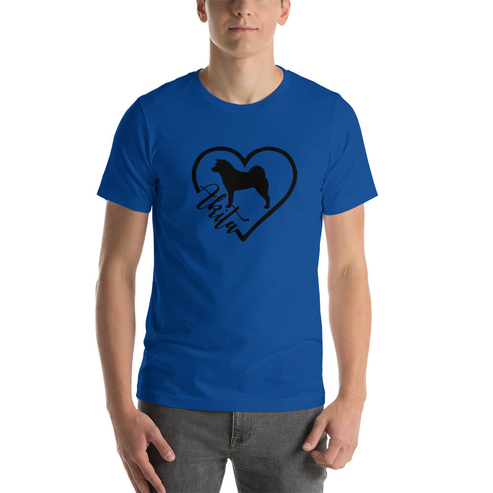 Heart Akita Cursive Font Short-Sleeve Unisex T-Shirt