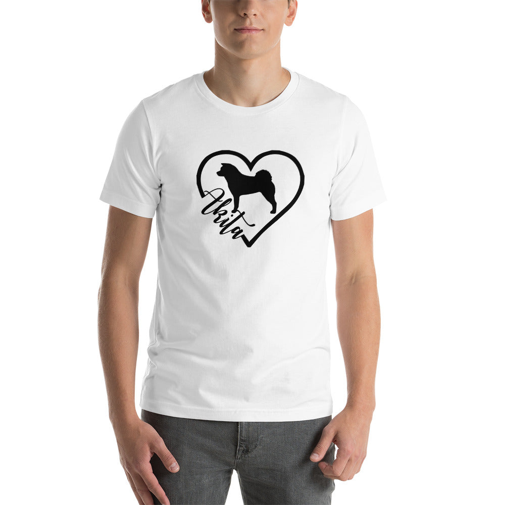 Heart Akita Cursive Font Short-Sleeve Unisex T-Shirt