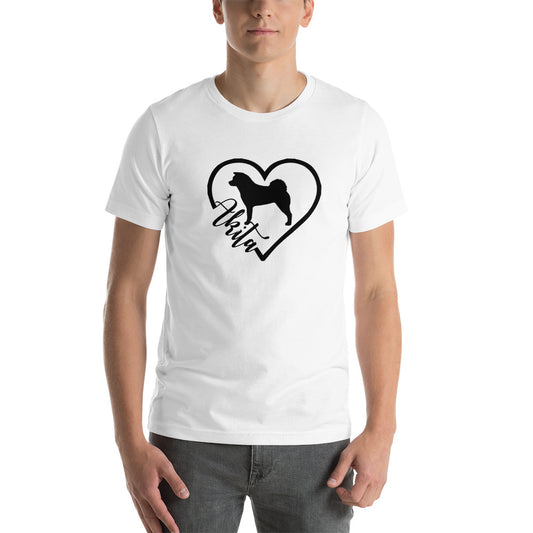 Heart Akita Cursive Font Short-Sleeve Unisex T-Shirt