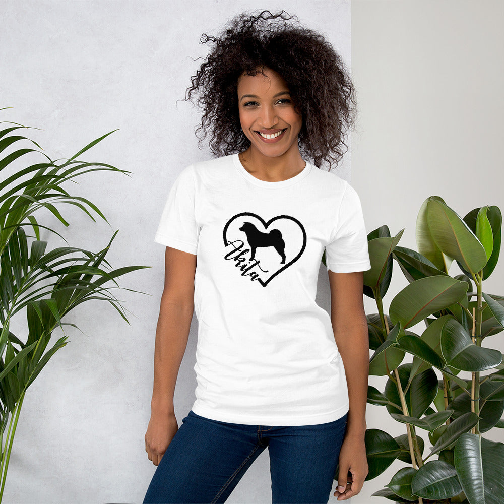 Heart Akita Cursive Font Short-Sleeve Unisex T-Shirt