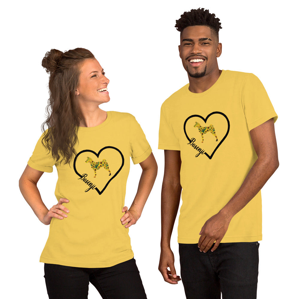 Basenji Heart Sunflower Short-Sleeve Unisex T-Shirt