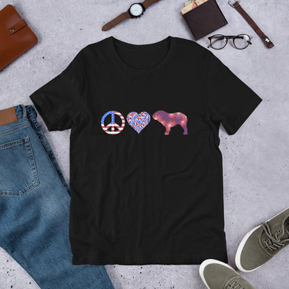 Peace Love Bulldog Unisex Short Sleeve T-shirt