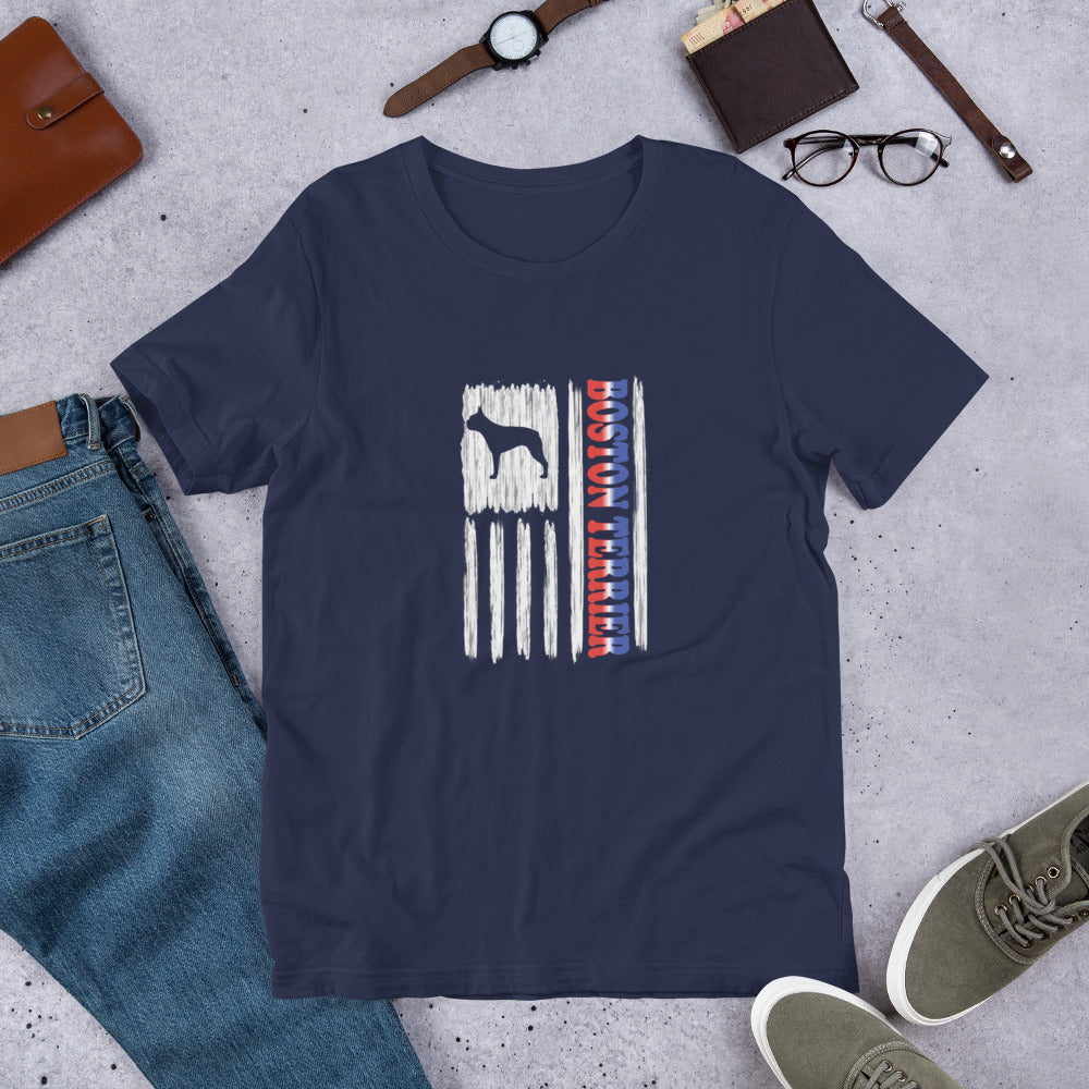 Boston Terrier Vertical Flag RWB Short-sleeve unisex t-shirt