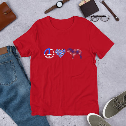 Peace Love Bulldog Unisex Short Sleeve T-shirt