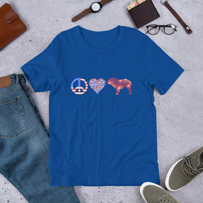 Peace Love Bulldog Unisex Short Sleeve T-shirt